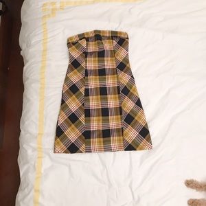 UO sacramento plaid strapless mini dress